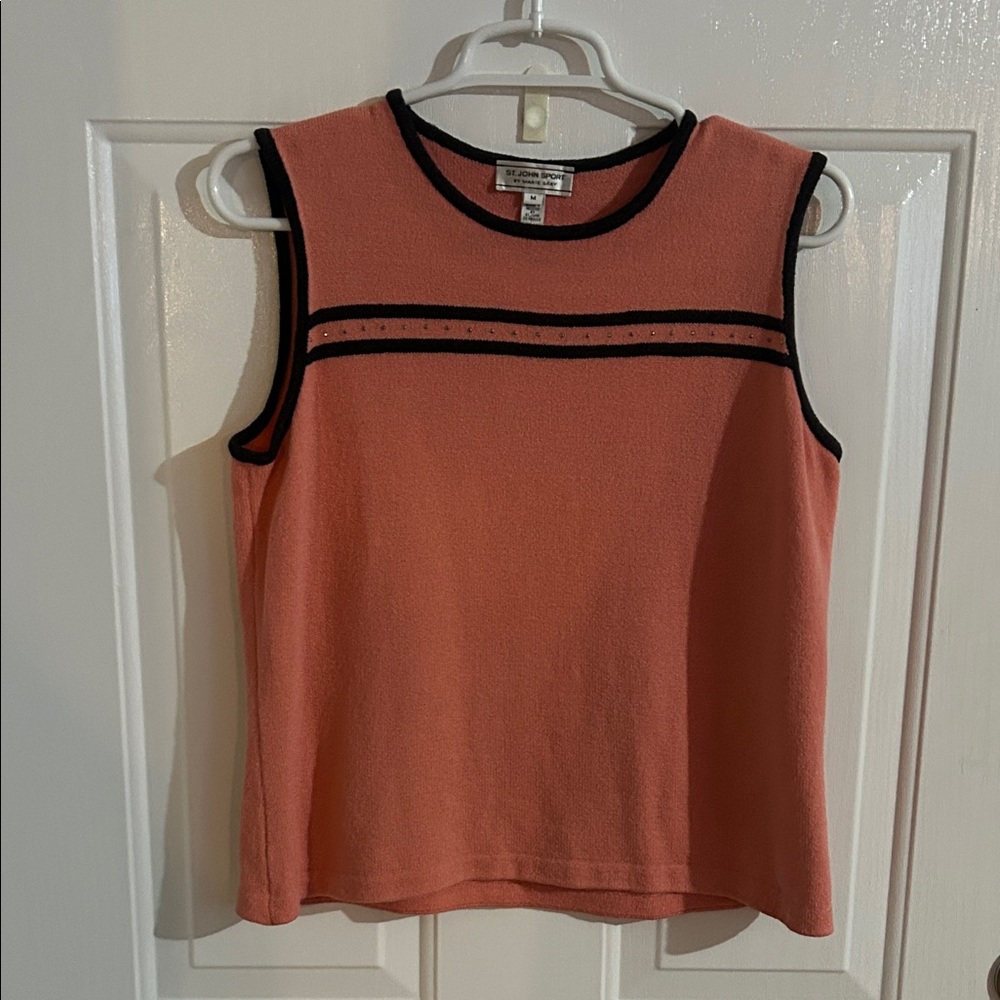 St. John Coral Knit Tank Top with Black Accents